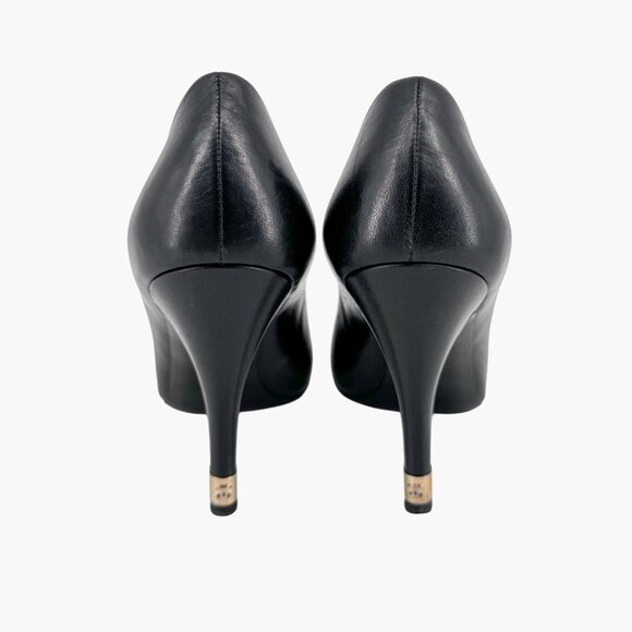 Chanel Peep Toe CC Logo Pearl Black Leather Pumps High Heels Size 38.5 US 7.5-8 - Picture 7 of 16